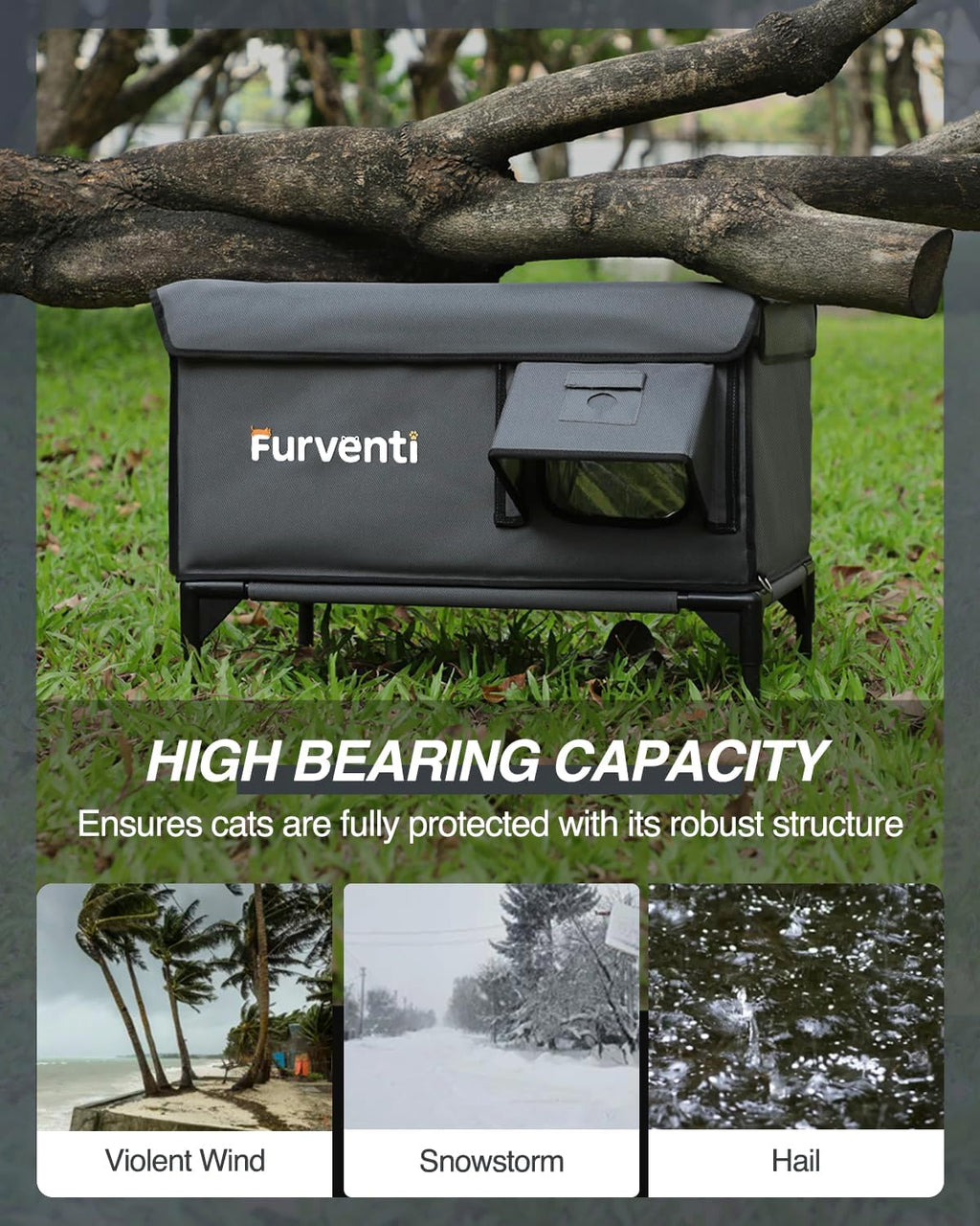 Outdoor Heated Cat House in Winter,Extremely Insulated & Weatherproof,Elevated Feral Cat Shelter with Waterproof Eaves & Escape Door for Outside...